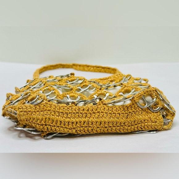 Handmade Crochet Gold Brown Handbag Purse Art with Recycled Soda Pop Tabs - Picture 7 of 14